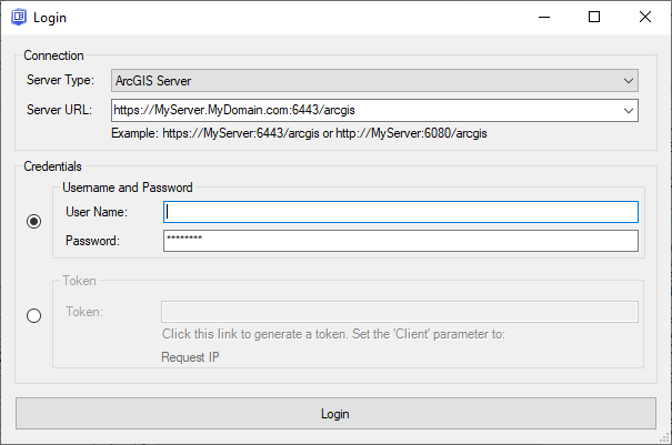 GeoEvent Logger Login dialog